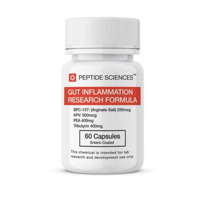Гат Инфламмейшн (60 капсул) (Стэйбл БПЦ-157,КПВ, ПИ, Трибутирин) 60(капсул) Пептид Саенс (Gut Inflammation (Stable BPC-157, KPV, PEA, Tributyrin) PeptideSciences)